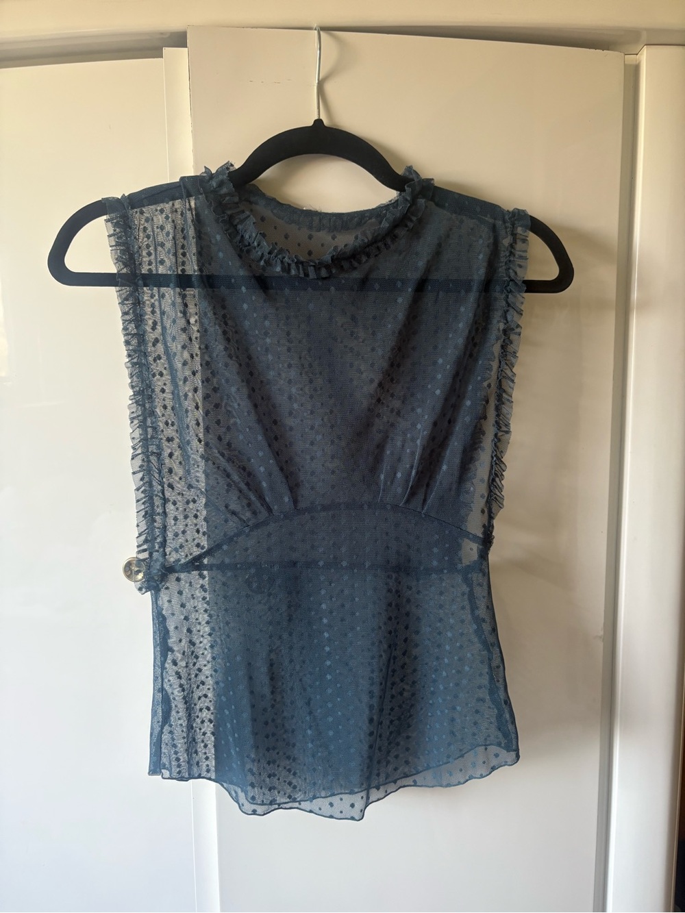 Sheer Textured Sleeveless Blouse - Blue